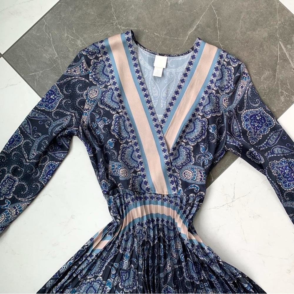 H&M Blue Pleated Sundress with Bishop Sleeves